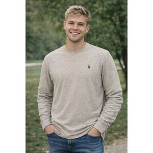 Polo Ralph Lauren Crew Neck T Shirt  Mens 2X XXL Tan Heather Long Sleeve Preppy